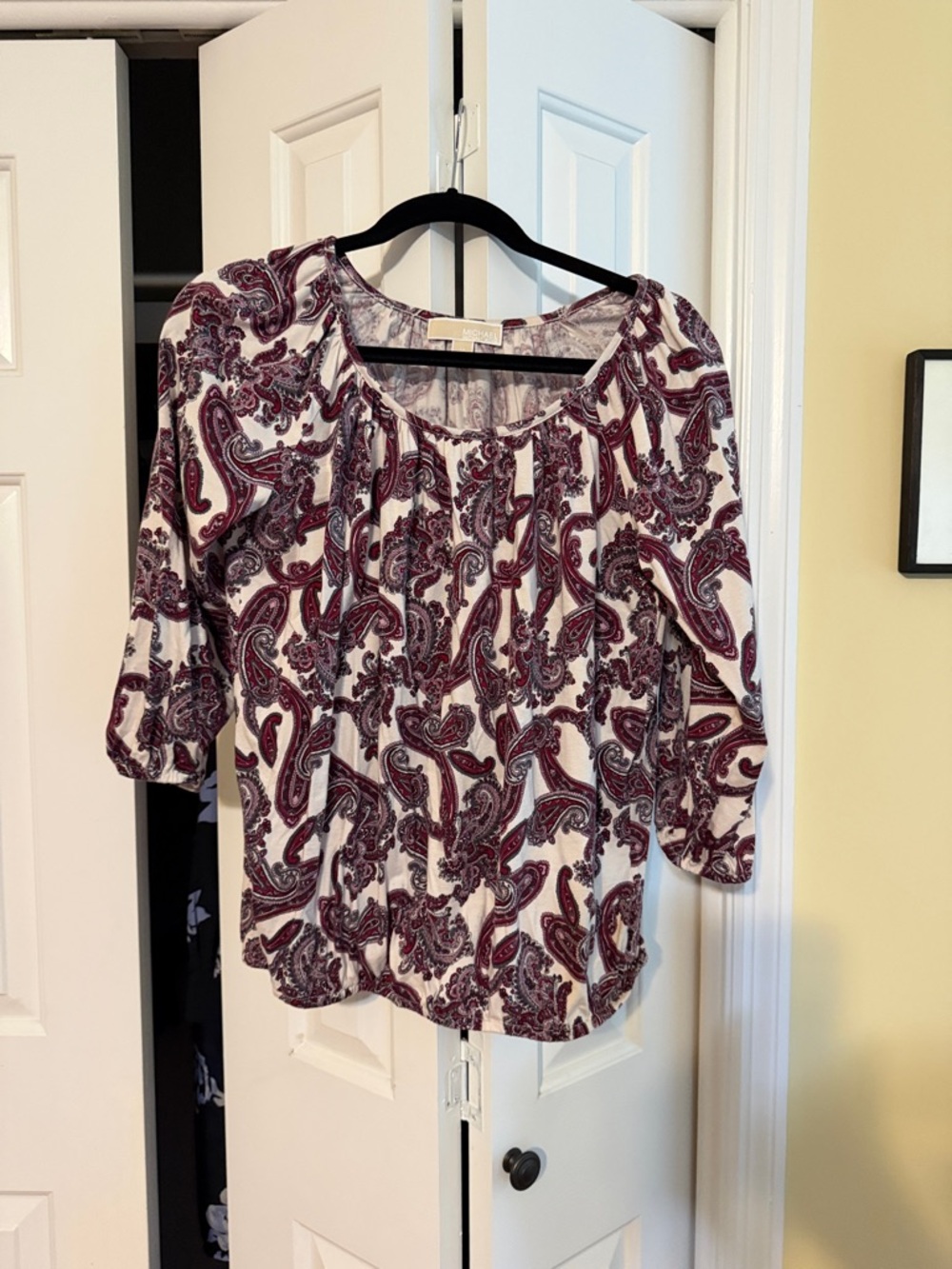 Michael Kors White Blouse with Burgundy Paisley Print